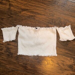 White Off-Shoulder Smocked Top